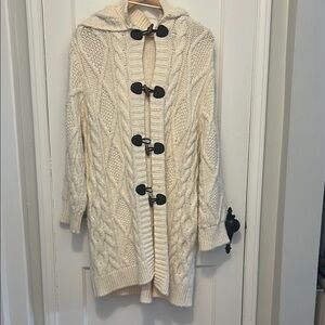 Mango Women's Cream Cable Knit Sweater /Duster